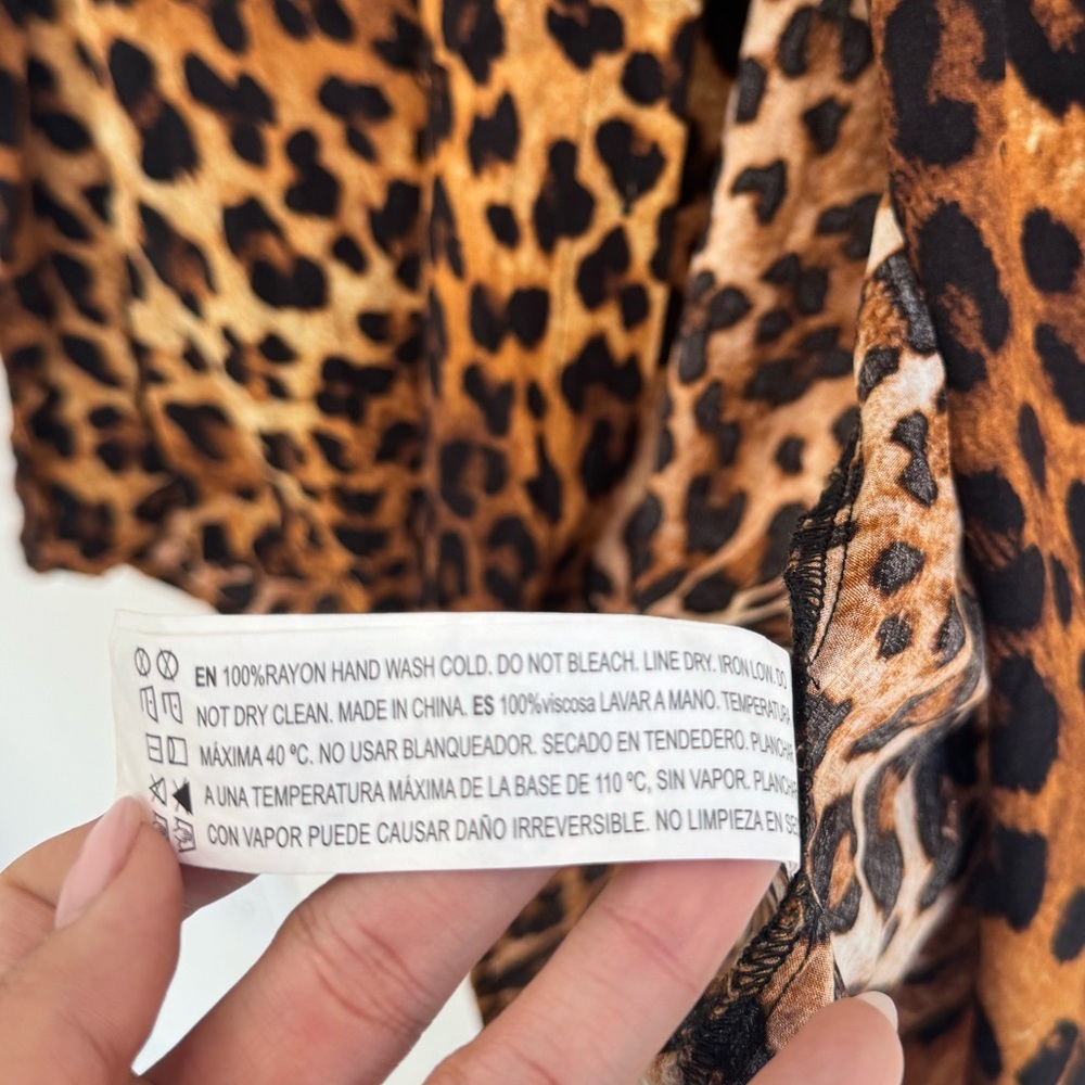 Forever 21 Leopard Print Button Up Blouse | Short Sleeve Animal Print Top | S - Picture 5 of 6